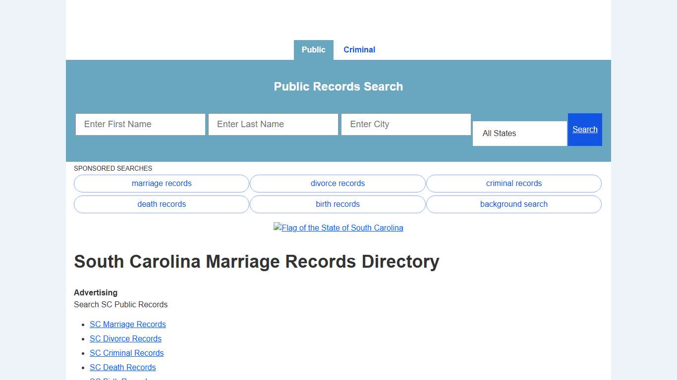 South Carolina Marriage Records Search Directory